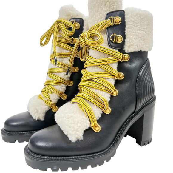 Christian Louboutin Yetita Shearling Leather Hiking Boots Black Size 36.5 - Picture 3 of 11